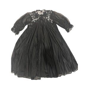 Vintage Eyeful The Flaums Small Lace Nylon Robe Cape Black Sheer Puff Sleeves